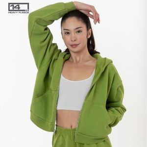 Los Angeles Apparel Cropped Heavy Fleece Zip Hoodie Jacket